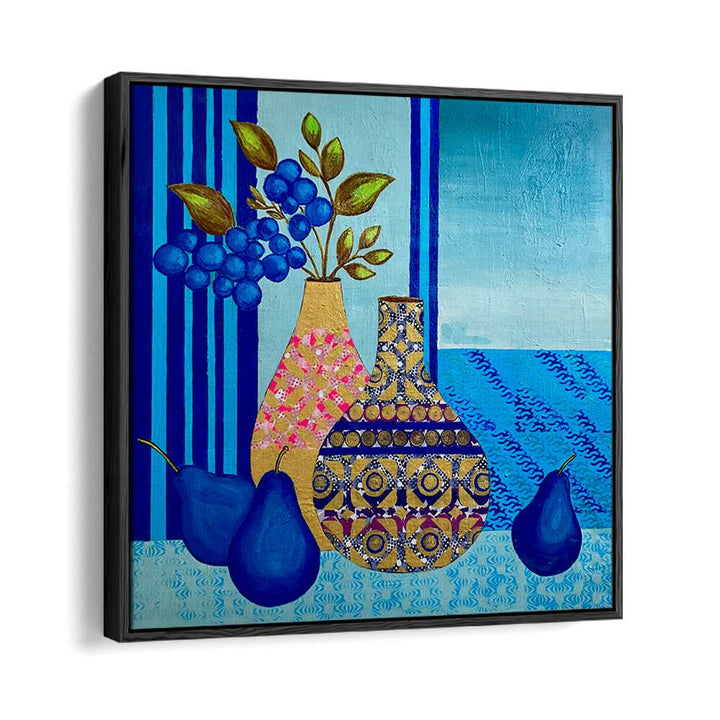 Vibrant BLUE MORNING, KITCHEN POSTERS featuring elegant vases and fruits, perfect for enhancing your home décor.