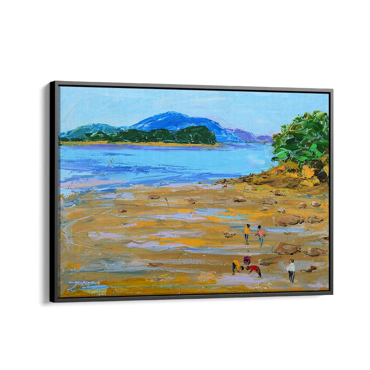 Vibrant BEACH STORY II, BEACH PAINTINGS showcasing a serene beach scene with visitors enjoying the shore.