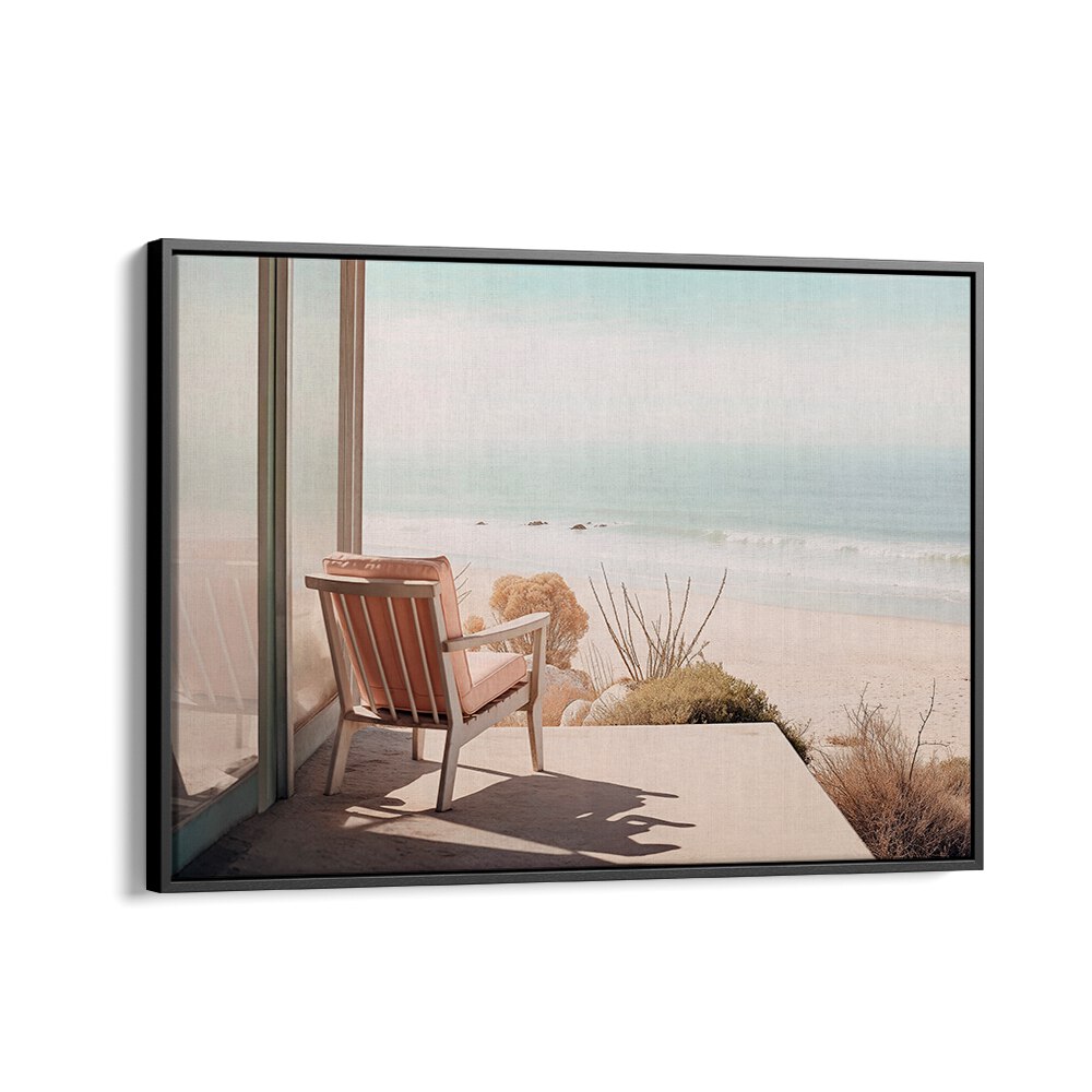 Tranquil scene of a beach chair overlooking the ocean, perfect for ALONE IN THE OCEAN, BEACH PAINTINGS collection.