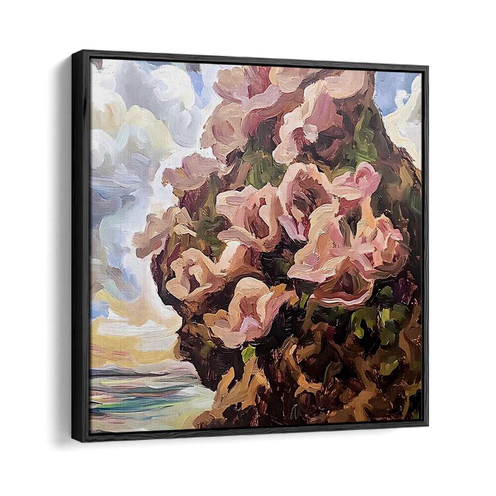 Vibrant FLOWERS BY THE BEACH artwork captures coastal beauty, perfect for enhancing your home decor.