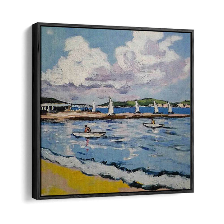 Beautiful SAILBOATS ON THE BEACH artwork capturing serene coastal vibes, perfect for home or office decor.