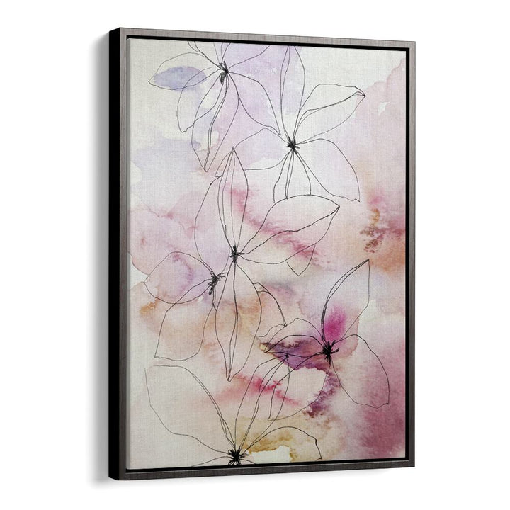 Elegant watercolor design featuring blooms in "WHISPER PETALS I, FLORAL FLOWER PAINTINGS" style for a soft ambiance.