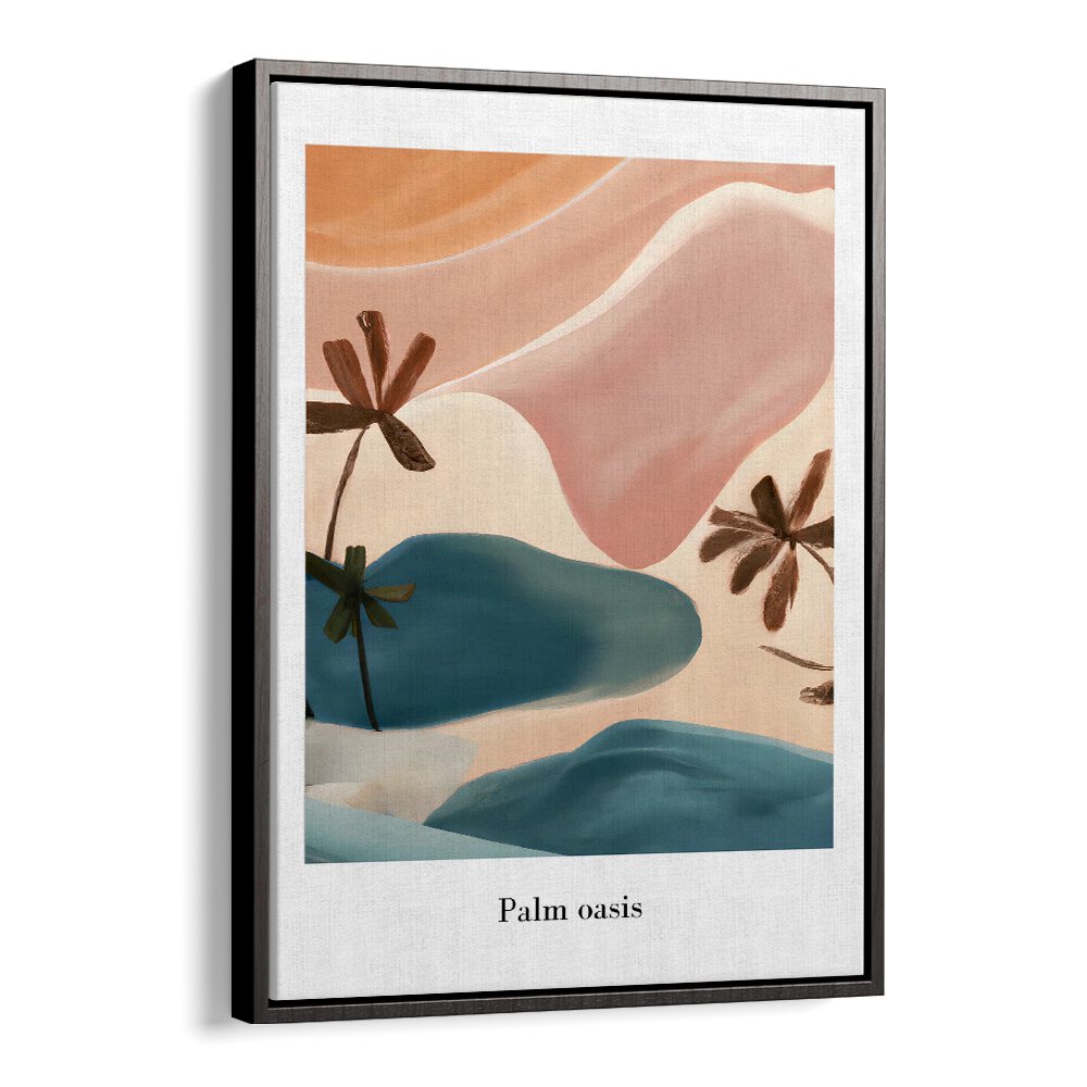 PALM OASIS, BEACH PAINTINGS with abstract palm trees and soft coastal hues, perfect for a serene home decor.