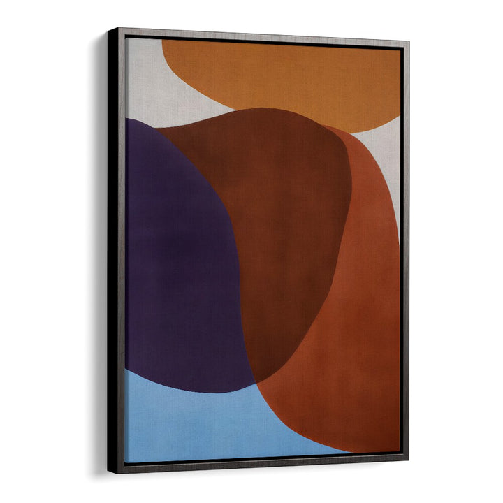 Bold FREE FORM, ABSTRACT PAINTINGS featuring fluid shapes in rich brown, orange, purple, and blue hues from Blackfloater.