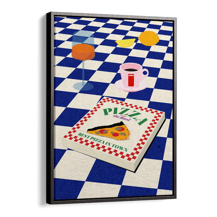 Colorful illustration featuring pizza and drinks, perfect decor for THE ITALIAN MENU, BAR & CAFE lovers.