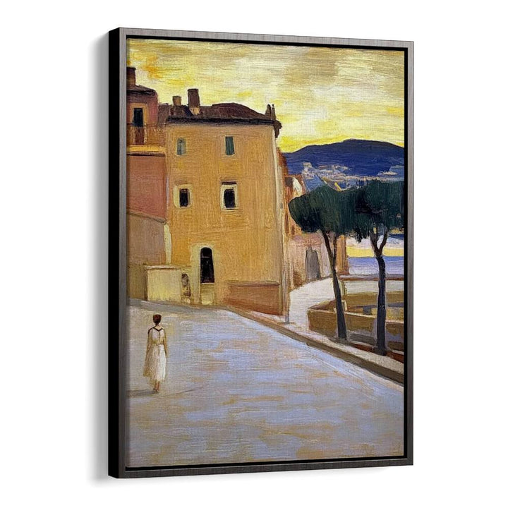 Stunning artwork of a woman walking down a street, adding charm and vibrancy to any home décor.