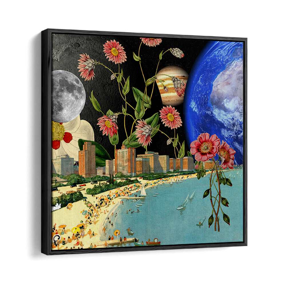 Surreal art print showcasing a vibrant beach scene, perfect for lovers of the BEACH WITH A VIEW, SURREAL ART PRINTS.