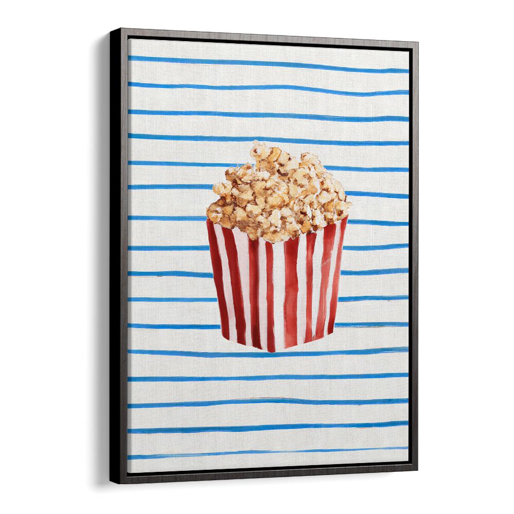 POPCORN TIME , BAR artwork with red striped popcorn box on blue striped white background by Blackfloater