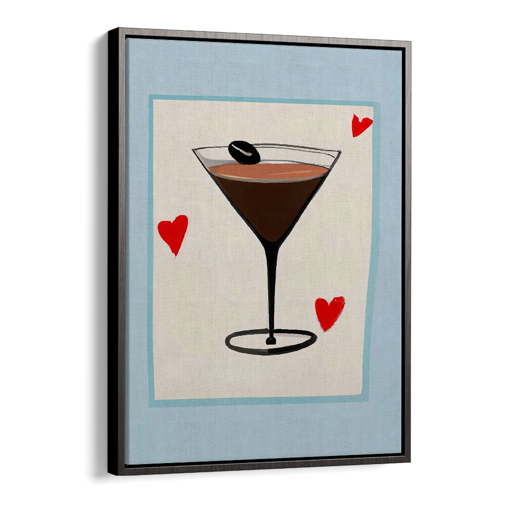 ESPRESSO MARTINI BABY , BAR artwork with classic espresso martini glass and red hearts, perfect for modern cafe decor.