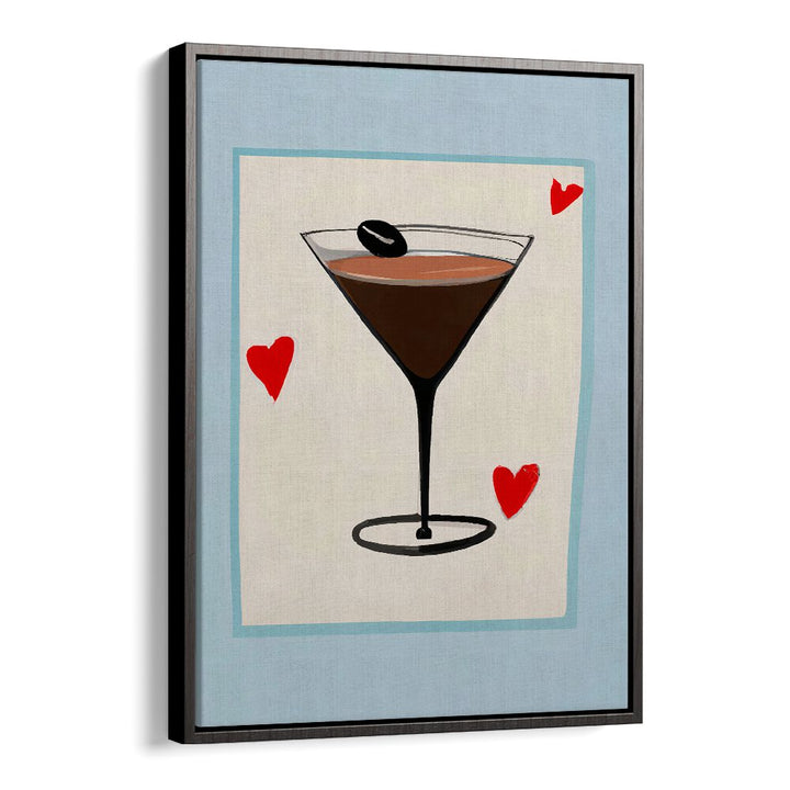 ESPRESSO MARTINI BABY , BAR artwork with classic espresso martini glass and red hearts, perfect for modern cafe decor.