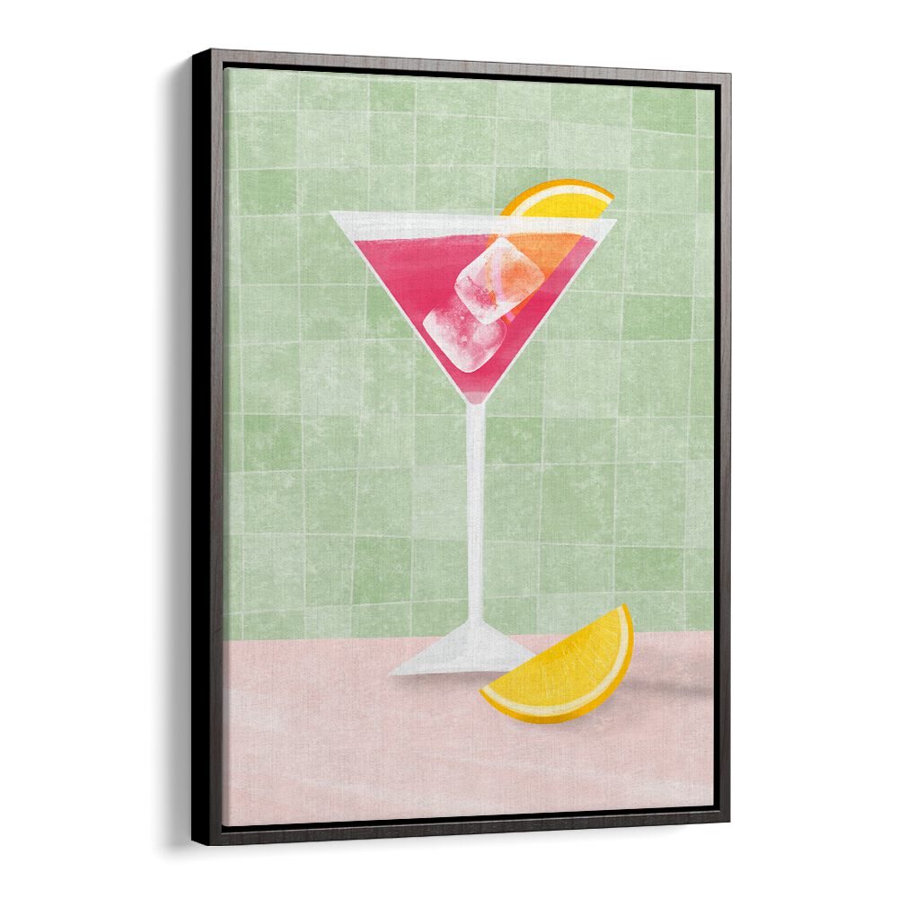 Stylish PINK COCTAIL II, BAR art featuring a vibrant cocktail against a soft green background, perfect for bars and cafes.