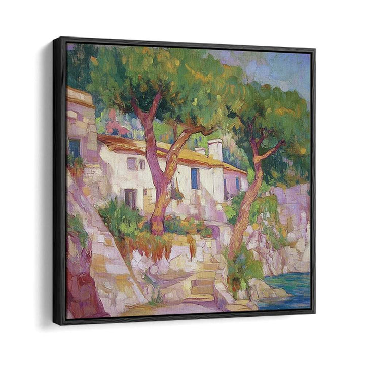 Coastal artwork depicting the HOUSE BY THE SEA, capturing serene oceanfront living and architectural beauty.