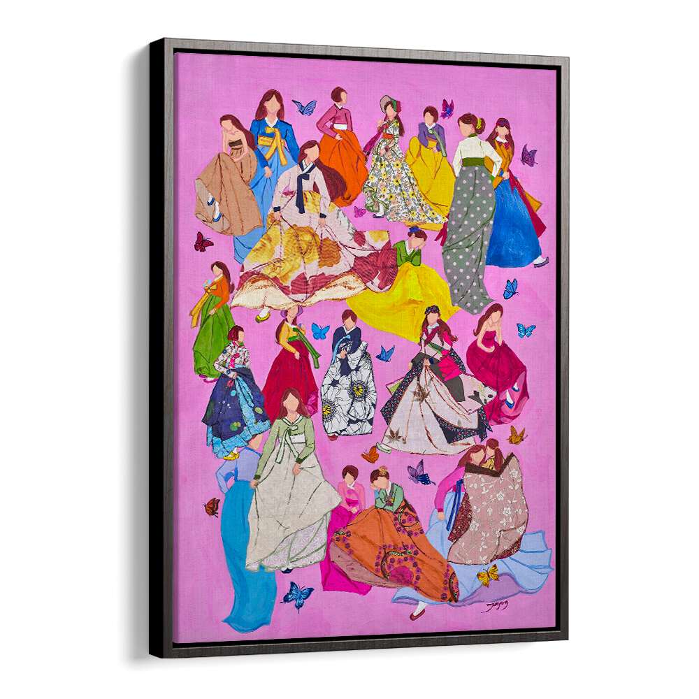 Colorful fashion posters featuring a woman in dresses, showcasing diverse styles and vibrant designs. Perfect for decor.