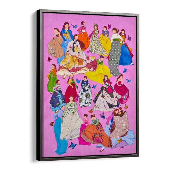 Colorful fashion posters featuring a woman in dresses, showcasing diverse styles and vibrant designs. Perfect for decor.