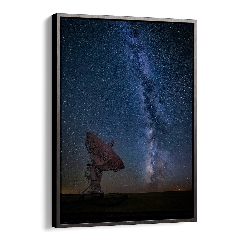 Stunning night sky with satellite dish showcasing CONTACT, PHOTOGRAPHY PRINTS for nature lovers. Transform your space.