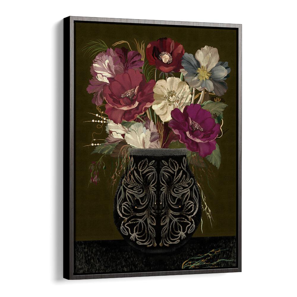 A striking Vintage Bouquet showcasing vibrant florals in a dark vase, perfect for floral flower paintings enthusiasts.