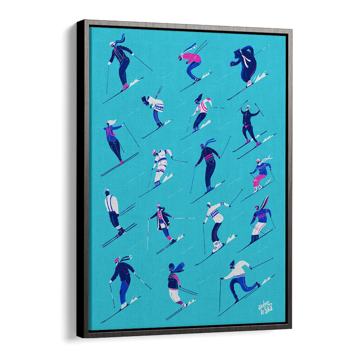 Stylish LE SKI BLUE sports poster featuring vibrant skiing scenes, perfect for winter sports enthusiasts.