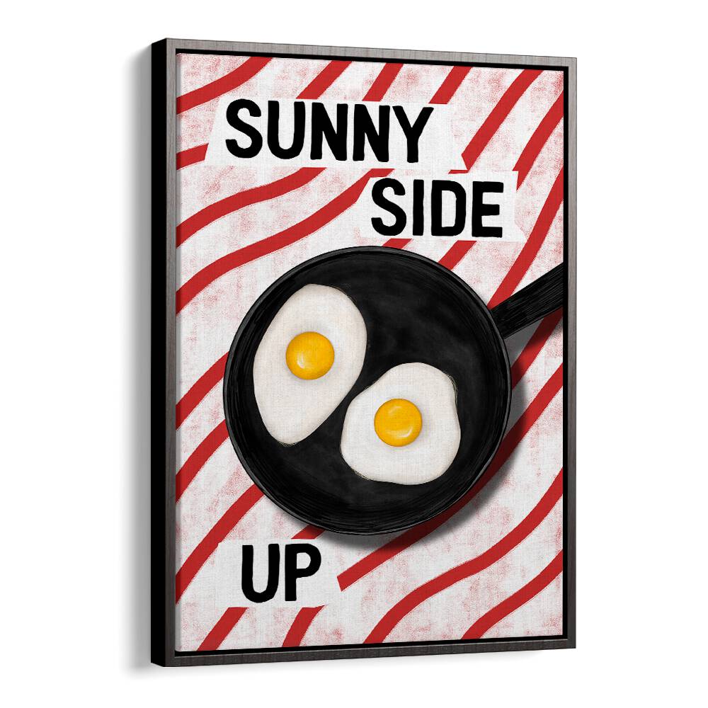 Colorful art featuring a frying pan with sunny side up eggs, perfect for the SUNNY SIDE UP, BAR ambiance.