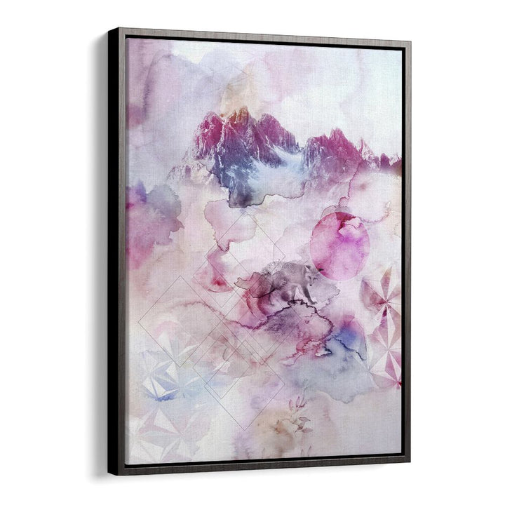 Stunning DUSK III, ABSTRACT PAINTINGS featuring ethereal colors and mountain motifs for a modern art touch.
