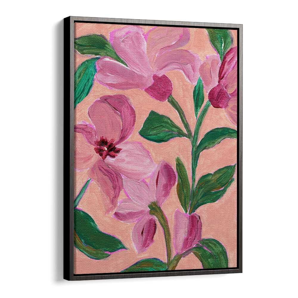 PINK FLOWERS LEAVES , FLORAL FLOWER PAINTINGS
