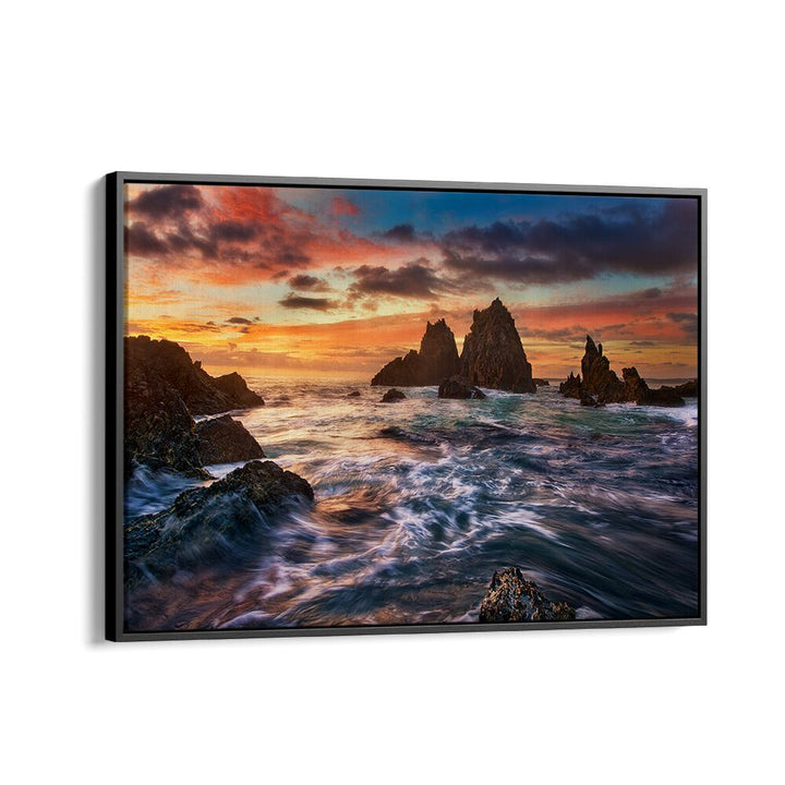 Stunning sunset over rocky seascape, perfect for your walls—DANCE WITH LIGHT , PHOTOGRAPHY PRINTS illuminate spaces.