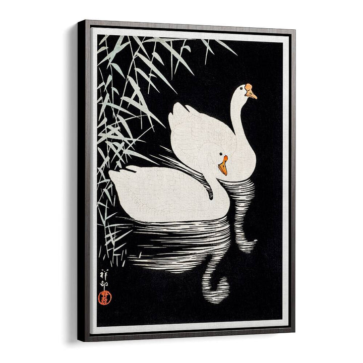 WHITE CHINESE GEESE SWIMMING   , JAPANESE PAINTINGS , JAPANESE ART PRINTS