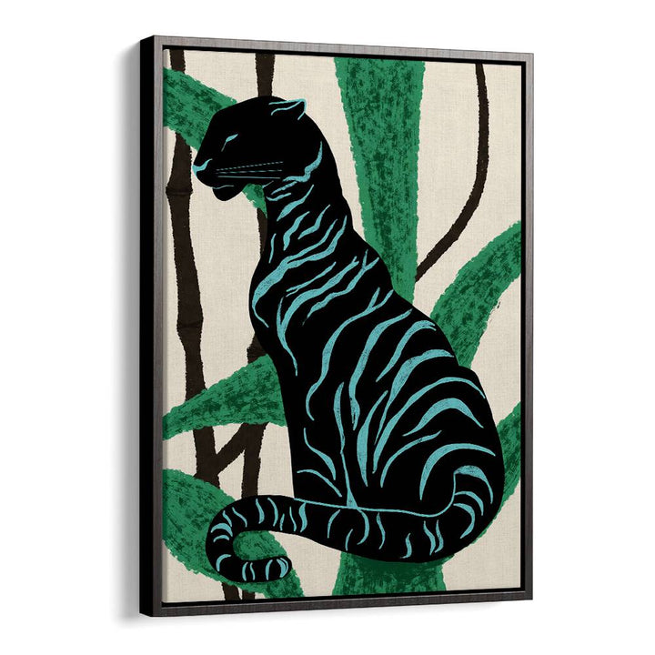 Vibrant BLACK CHARACTER, ANIMAL PAINTINGS showcasing a majestic black tiger among lush greenery, perfect for art lovers.