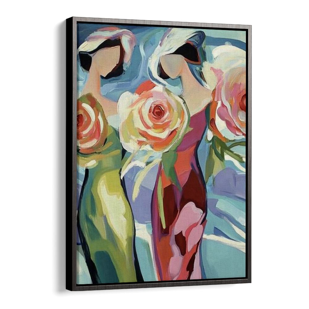 Two women with roses showcase elegance and friendship in this captivating artwork for any stylish space.