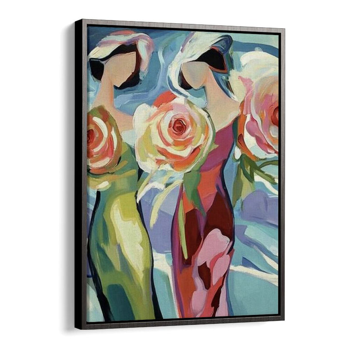Two women with roses showcase elegance and friendship in this captivating artwork for any stylish space.