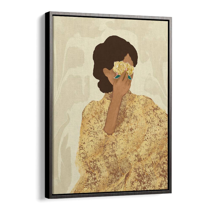 Exquisite woman with gold peony in traditional Indian artwork, capturing spirituality and beauty, perfect for portraits.