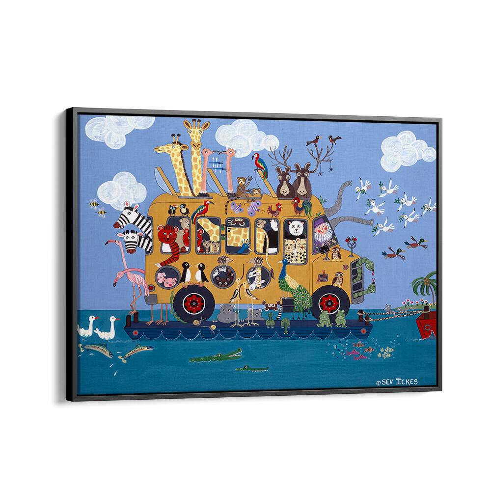 Vibrant NOAHS BUS, KIDS ROOM PAINTINGS bring whimsical adventure to your child's room with colorful animal characters.