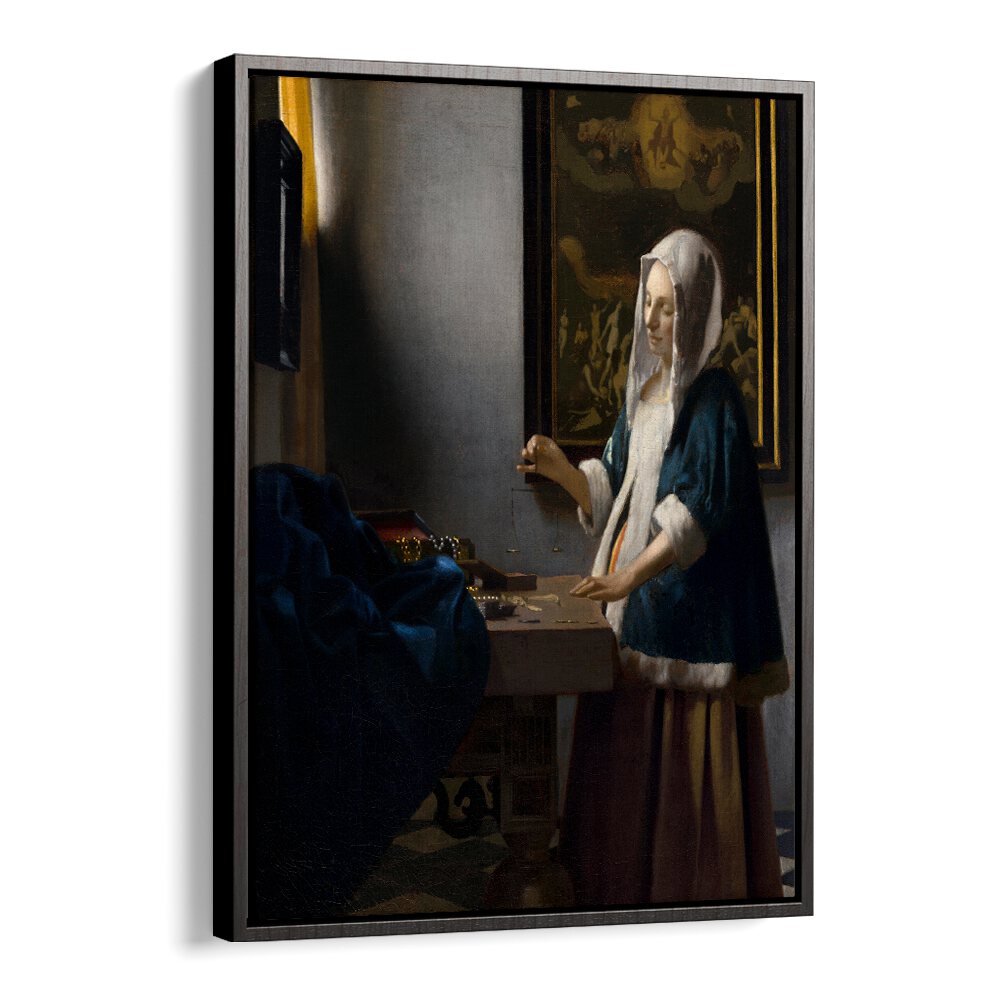 WOMAN HOLDING A BALANCE (CA. 1664)  BY JOHANNES VERMEER, VINTAGE PAINTINGS