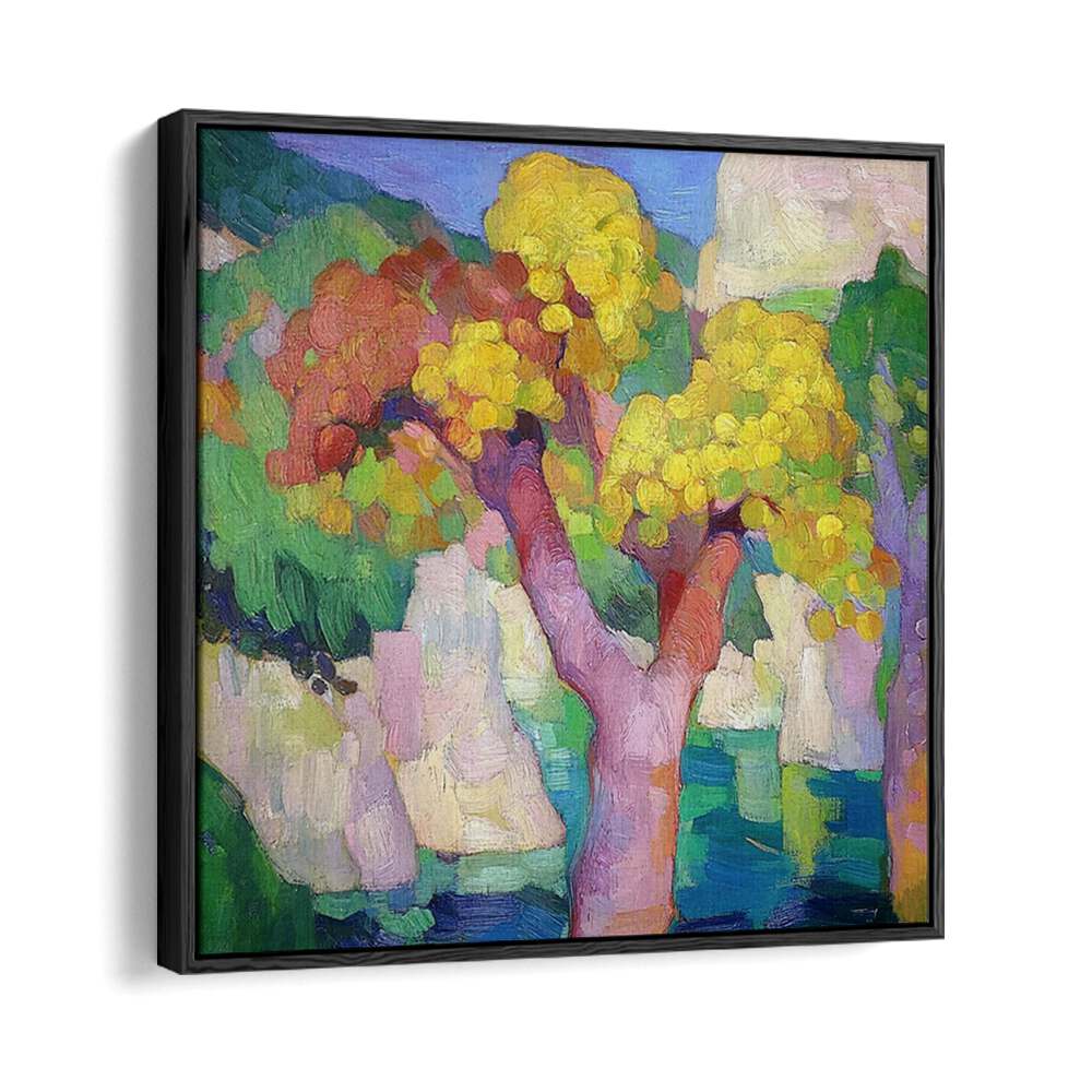 Vibrant depiction of the COLOURFUL TREES OF MALLORCA, perfect for enhancing your home decor with island charm.