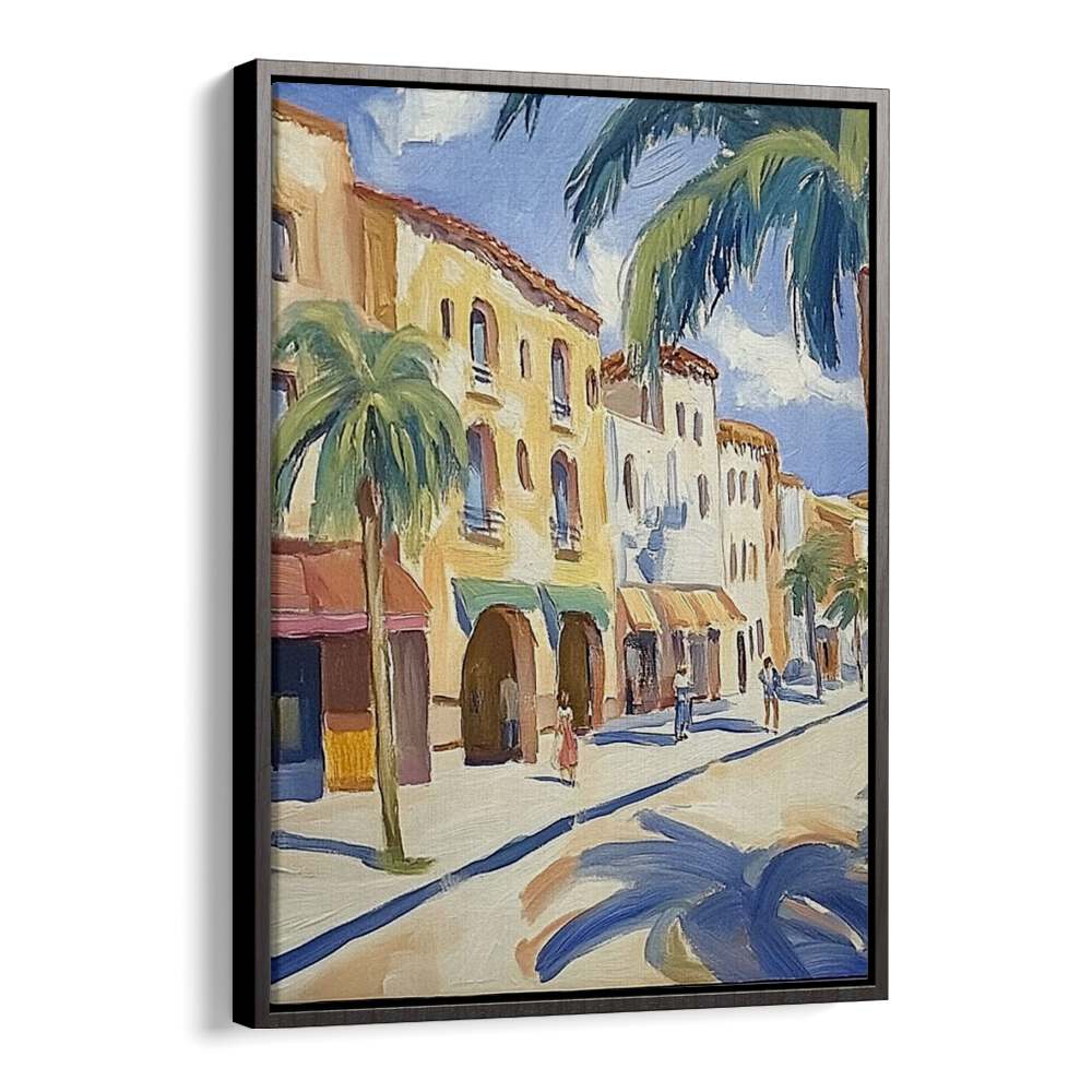 Vibrant PALM TREES ON THE STREET wall art adds tropical elegance to any living space, enhancing your decor.