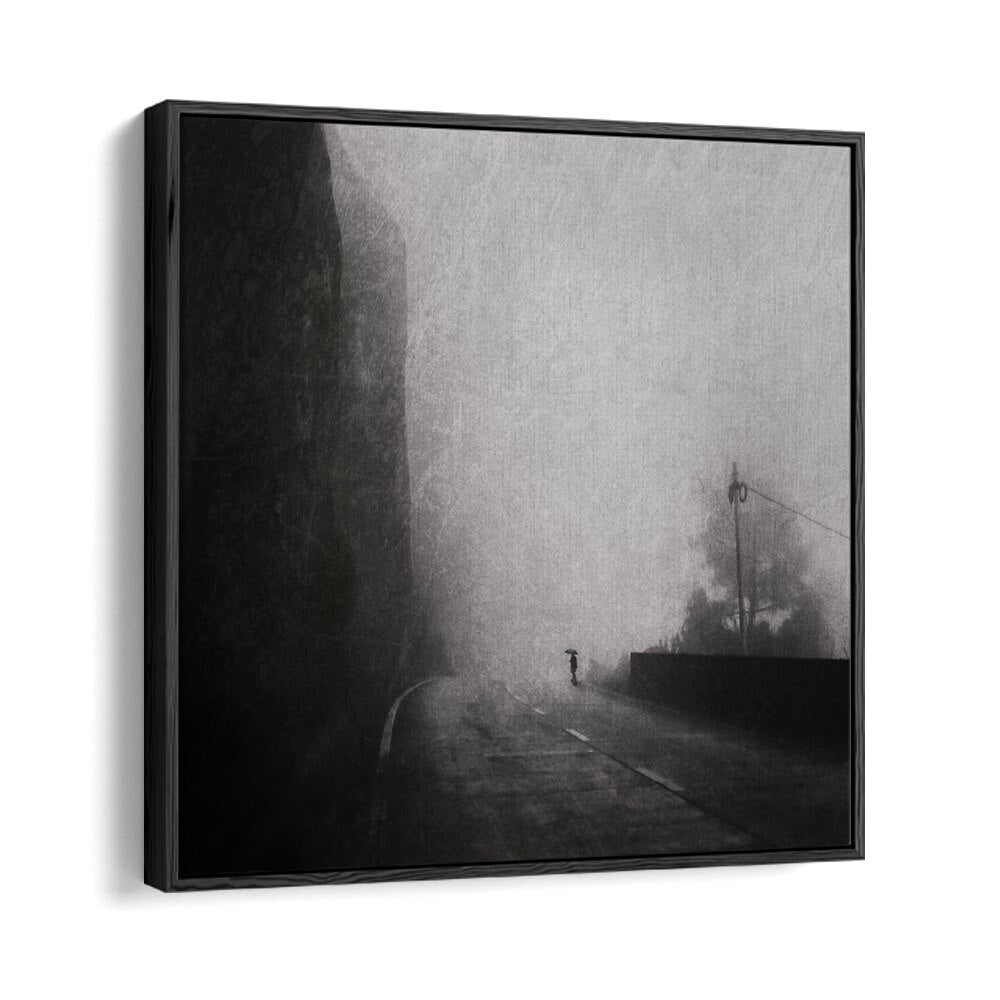 surreal painting - FOGGY COUNTRY ROAD WALL ART by Asianmonk