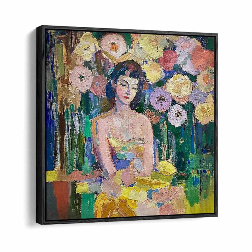 Stunning artwork 'WOMAN WITH FLOWERS' showcases femininity and elegance, perfect for home decor enthusiasts.
