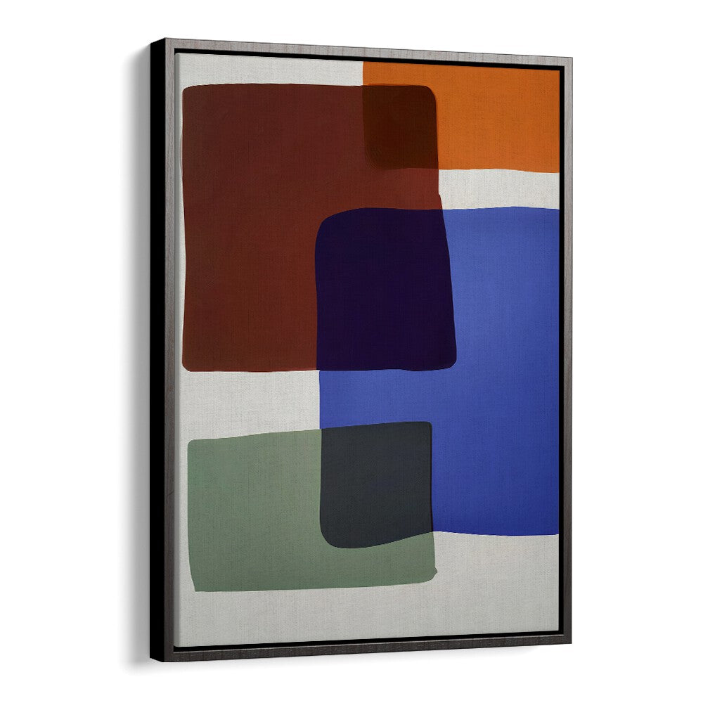 OUT OF THE BOX, ABSTRACT PAINTINGS featuring bold color blocks in blue, orange, brown, and green by Black Floater.