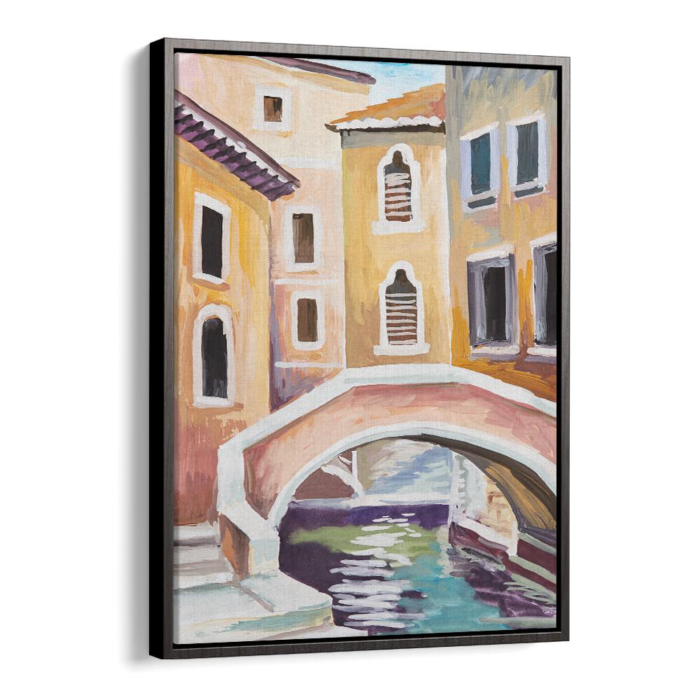 Gondolas and Arches Vintage European Paintings in Black Floater Frame