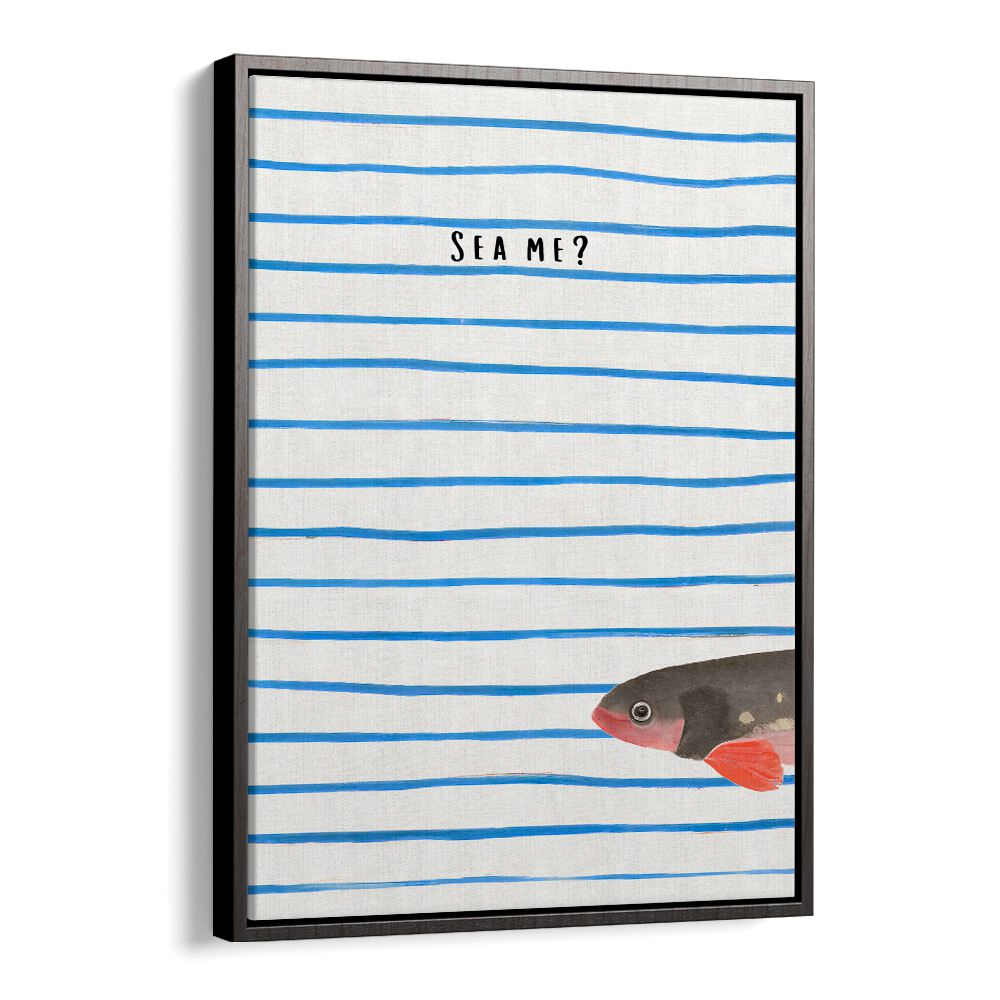 SEA ME , BEACH PAINTINGS featuring a fish with red fins and blue stripes, capturing coastal charm by Blackfloater