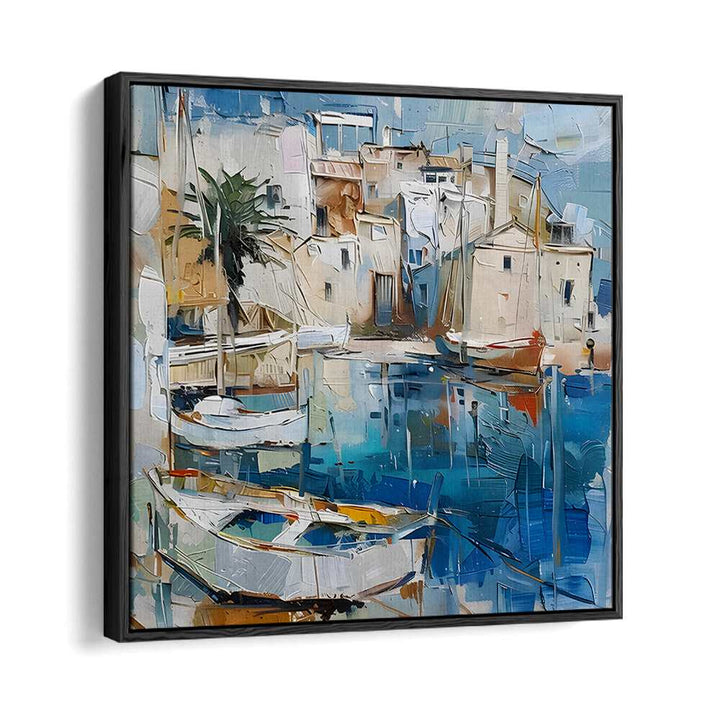 Vibrant artwork featuring BOATS IN THE HARBOR MALLORCATHERAPY II, showcasing serene harbor life and stunning colors.