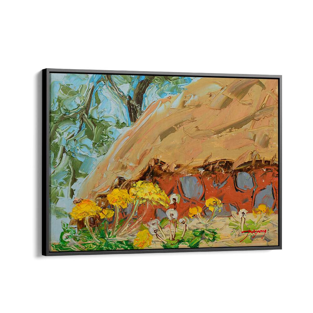 Vibrant DANDELION CANVAS, FLORAL FLOWER PAINTINGS showcasing colorful blossoms against a rustic backdrop.