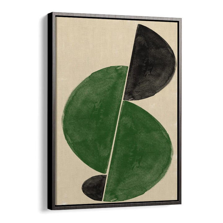 Abstract painting INTERACTION BALANCE NO.4 features harmonious green and black shapes, enhancing modern decor.