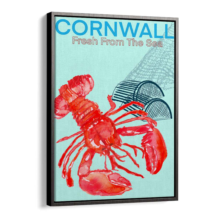 Cornwall Sea Poster, beach paintings featuring a vibrant lobster design, perfect for coastal home decor.