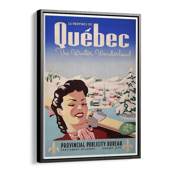 QUEBEC I, VINTAGE TRAVEL POSTERS capture the charm of Quebec's winter landscapes and vibrant history beautifully.