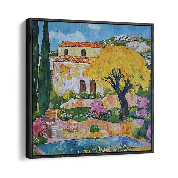 Exquisite House by the Pool artwork showcasing luxury living and serene outdoor elegance in vibrant colors.