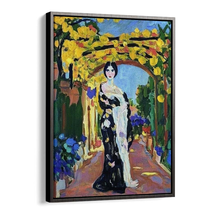 Graceful WOMAN IN A GARDEN artwork showcasing vibrant flora, perfect for adding serenity to your living space.