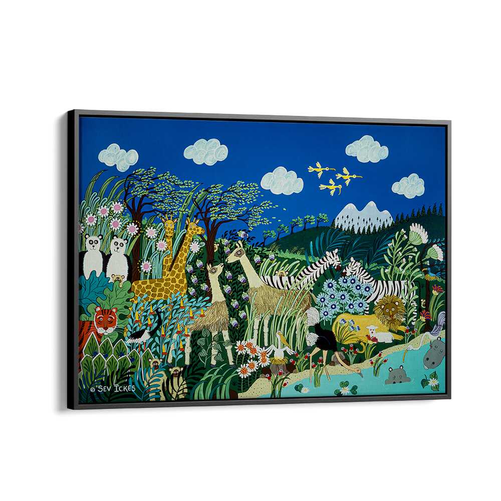 Colorful animals and nature in "A WINDY DAY, KIDS ROOM PAINTINGS" inspire adventure in your child's space.