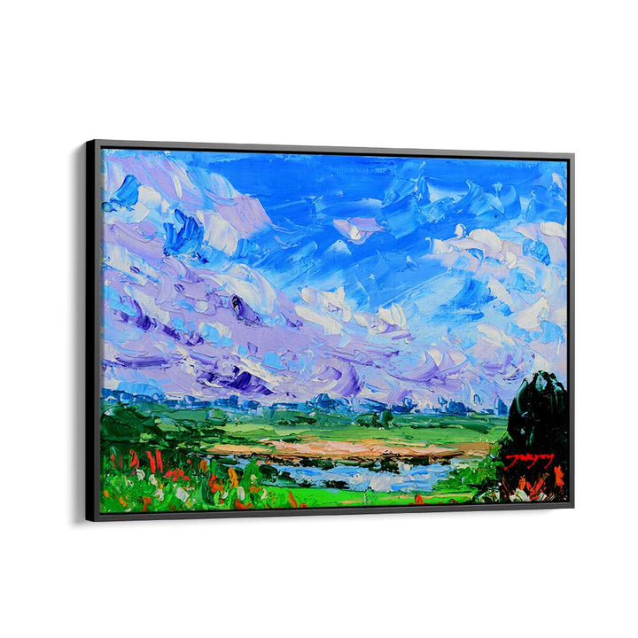 Vibrant WILDFLOWERS AND SKY , LANDSCAPE PAINTINGS showcasing a colorful sky above lush fields and blooming flowers.