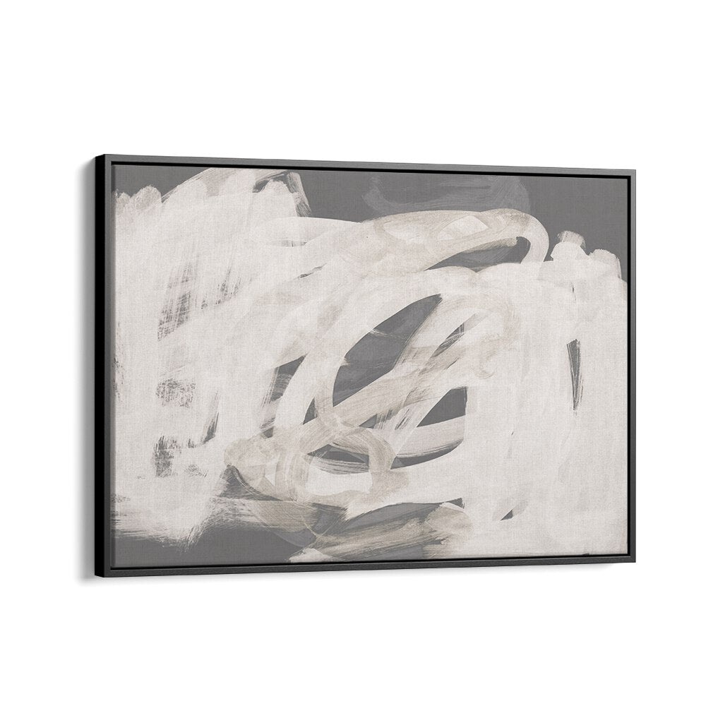 Elegant BRUSHSTROKES SOFTTONES, ABSTRACT PAINTINGS piece in a sleek black frame, enhancing modern living spaces.