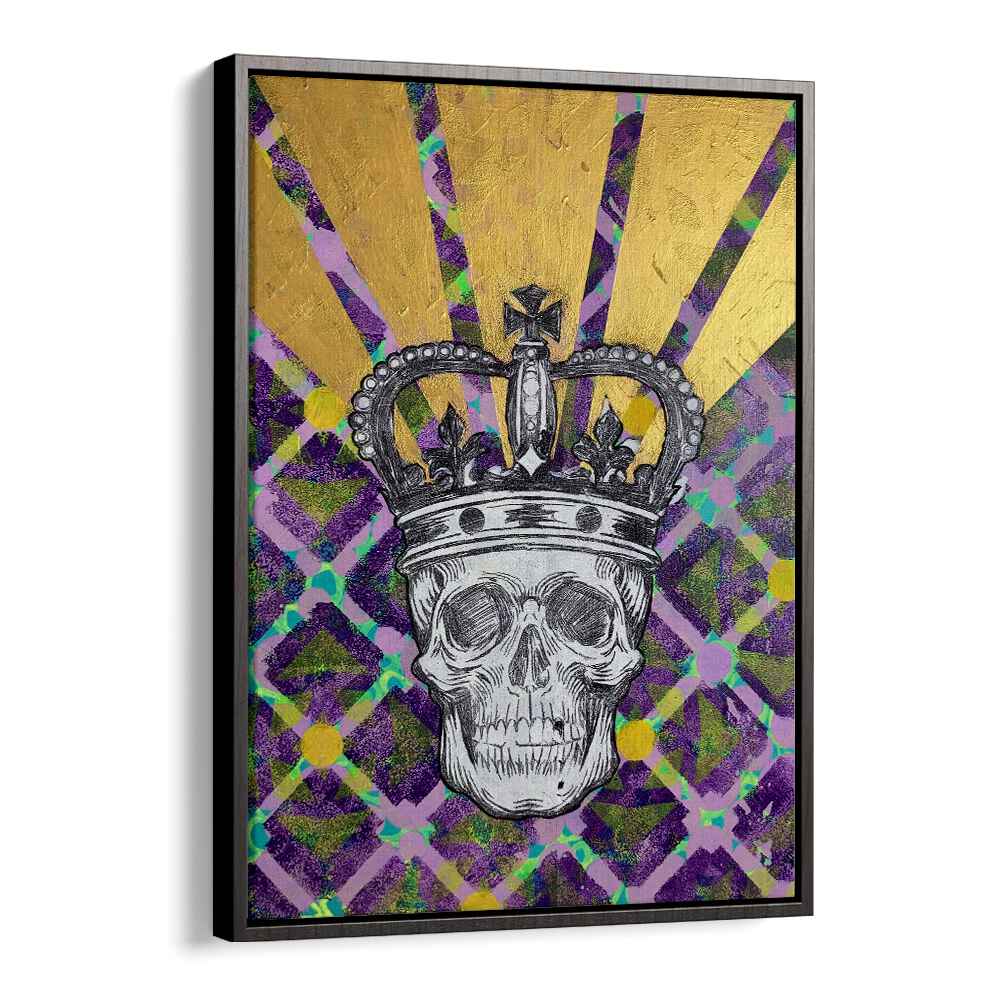 MEMENTO MORI 4.0, POP ART PAINTINGS showcase a skull crowned in vibrant design, blending art and philosophy beautifully.